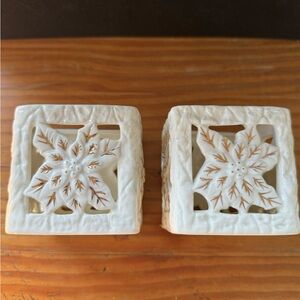 White Ceramic Candle Holders with Snowflake design